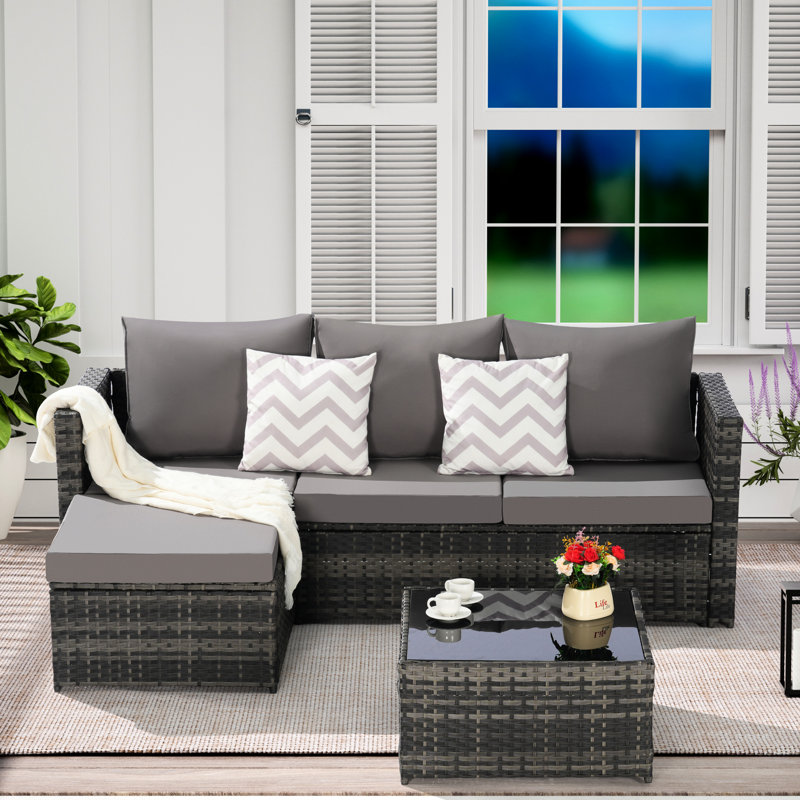 Canapé modulaire d'extérieur en tissu 3 pièces, Gris foncé