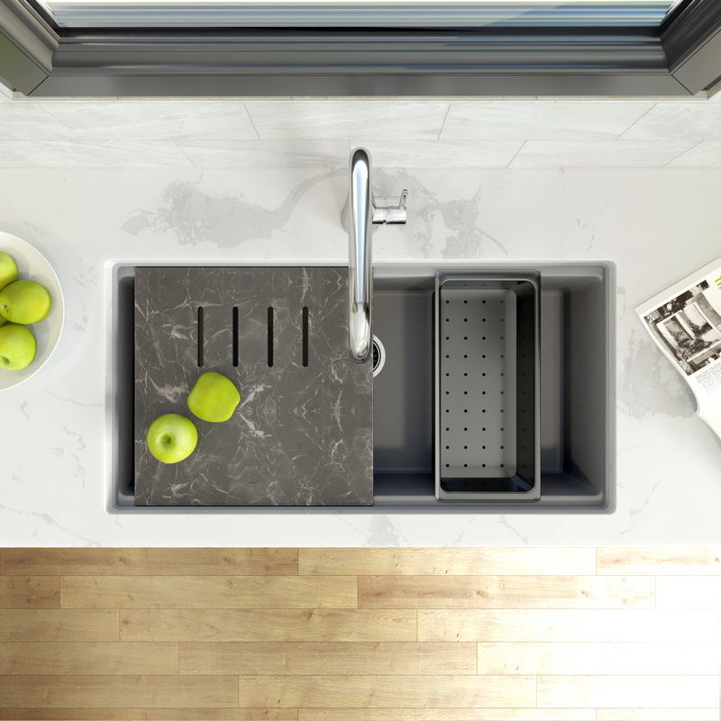Plymouth 33.75'' L Undermount Single Basin Kitchen Sink, Titanium Gray