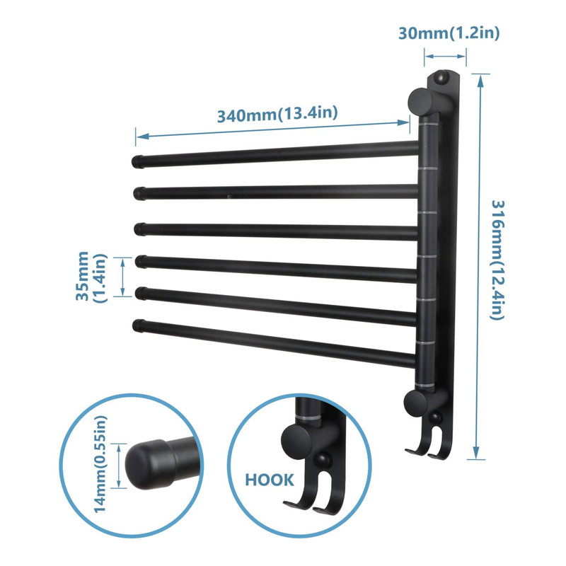Gisbelle 35 cm L Towel Rack, Matte Black