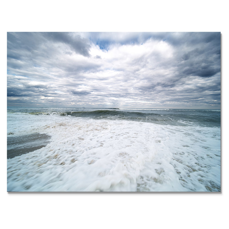 Plage avec sable blanc et ciel nuageux - Photographie sur toile, Toile tendue, H 16 po x l 32 po