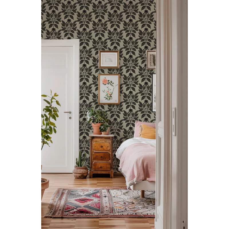 Wayward Petal - Floral Wallpaper, Non-Pasted, Non-Woven, Driftwood Taupe