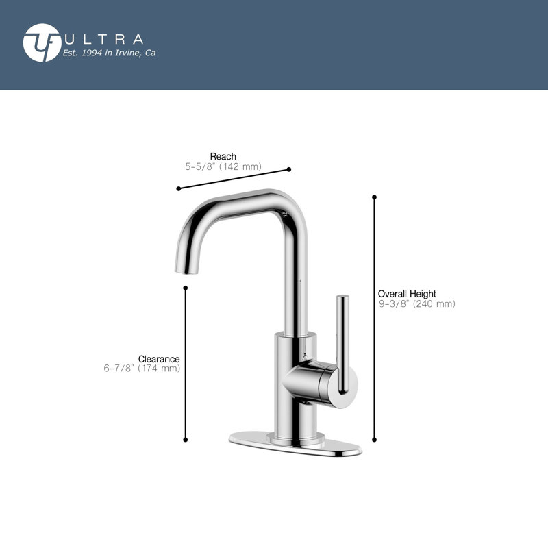Robinet de lavabo de salle de bain monocommande à fixation sur le comptoir avec ensemble de drain Kree - Chrome poli