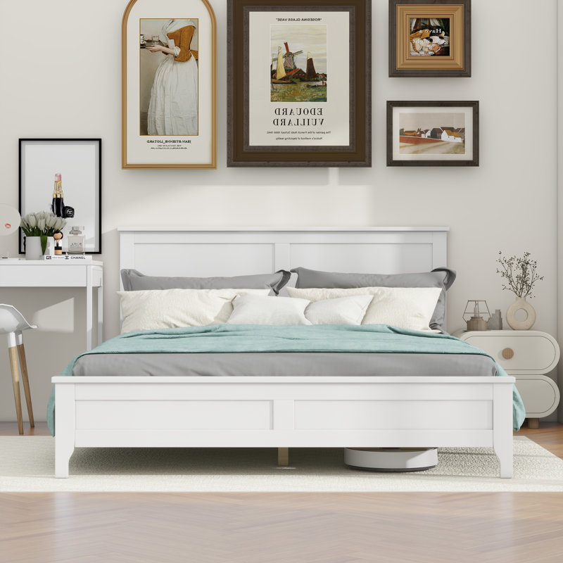 Lit plateforme en bois massif Ghiwa, Grand, Blanc