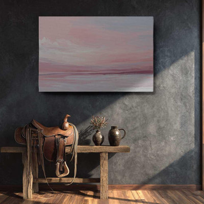 Toile de paysage abstrait, art mural nuage pastel - impression de peinture ciel rosé, décor de chambre à coucher romantique doux, signe de chambre de bébé coloré