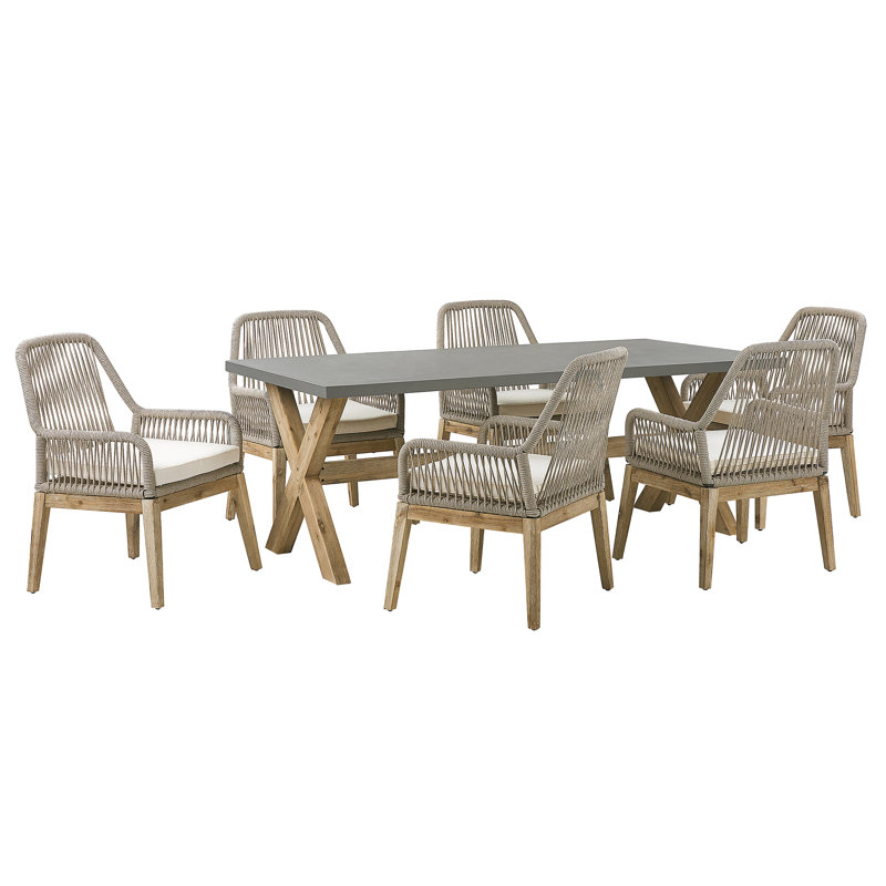 Monsey 6 - Person Acacia Patio Dining Set with Rectangular Table , Cushions Included