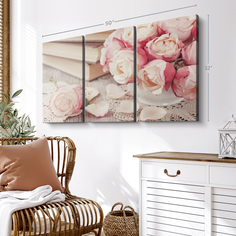 "Romans et roses" sur toile, H 32 po x l 50 po x P 1,25 po