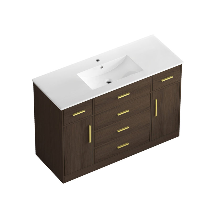 Meuble-lavabo 48 po brun foncé. Armoire de rangement abondante - 2 portes à fermeture douce et 6 tiroirs