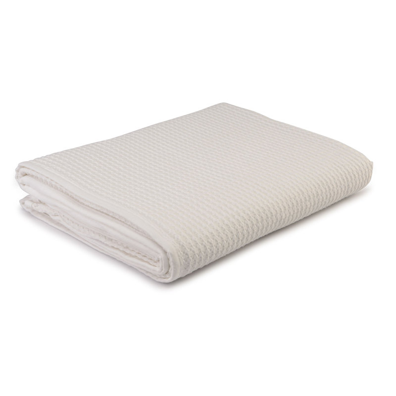 John Cotton Blend Solid Colour Bedspread, White, W180 x L270cm