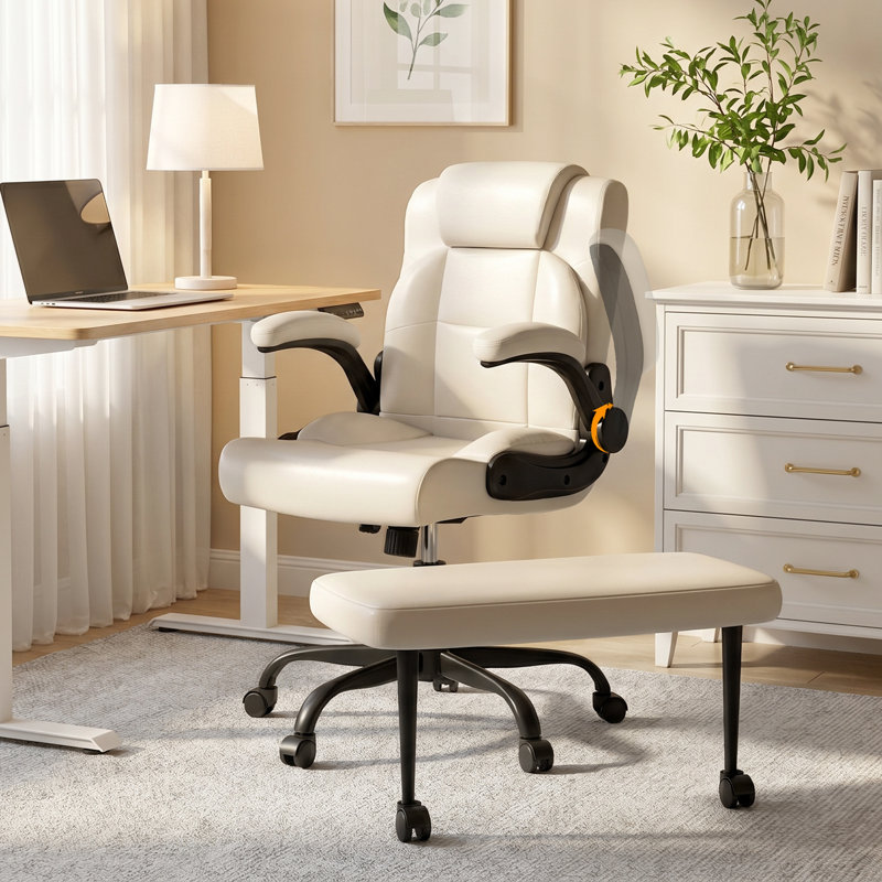 Chaise de bureau ergonomique et pivotante à pieds croisés, repose-pieds rotatif à 360 °, roues, réglage de la hauteur pour un travail à domicile décontracté
