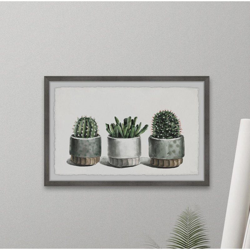 Metallic Cactus Pots by Parvez Taj - Single Picture Frame Painting, 61 cm H x 91 cm W