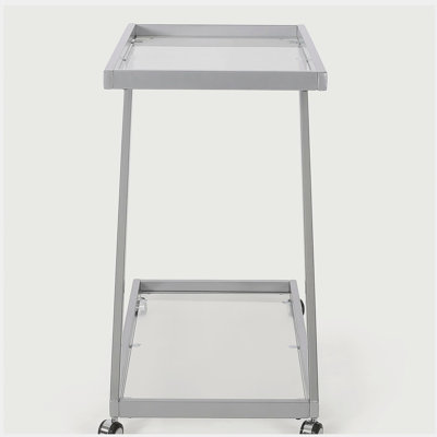 Chariot-bar moderne en forme de Z, équipé de tablettes en verre trempé