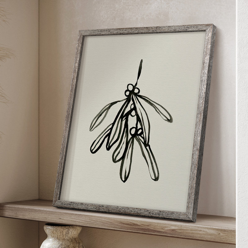 Mistletoe Sketch II Framed Print - Solid Wood, 11" H x 9" W