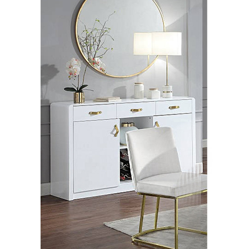 Eann 3-Drawer Rectangular Server in White High Gloss