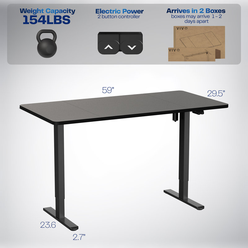 Vivo Electric Stand Up Desk, 59" W, Black, Black