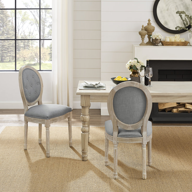 Chaise en lin sans accoudoirs avec finition en bois brossé antique, Gris