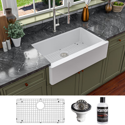 Ensemble d'évier de cuisine à tablier frontal simple à tablier frontal 34 po x 21 1/4 po Karran Quartz