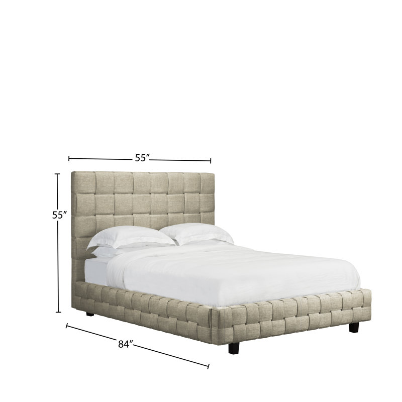 Lit plateforme tapissier capitonné à profil bas, Double, Beige