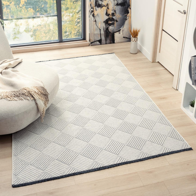 Tapis moderne à carreaux antidérapant lavable, Rectangle 6 pi x 9 pi
