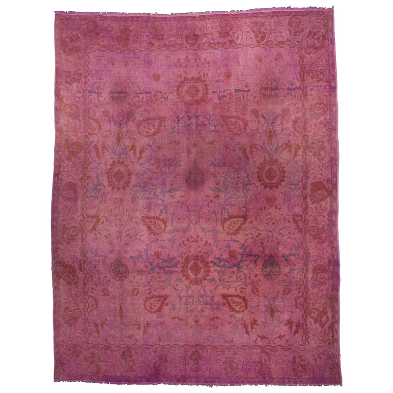Tapis rose en laine noué à la main de conception unique One-of-a-Kind