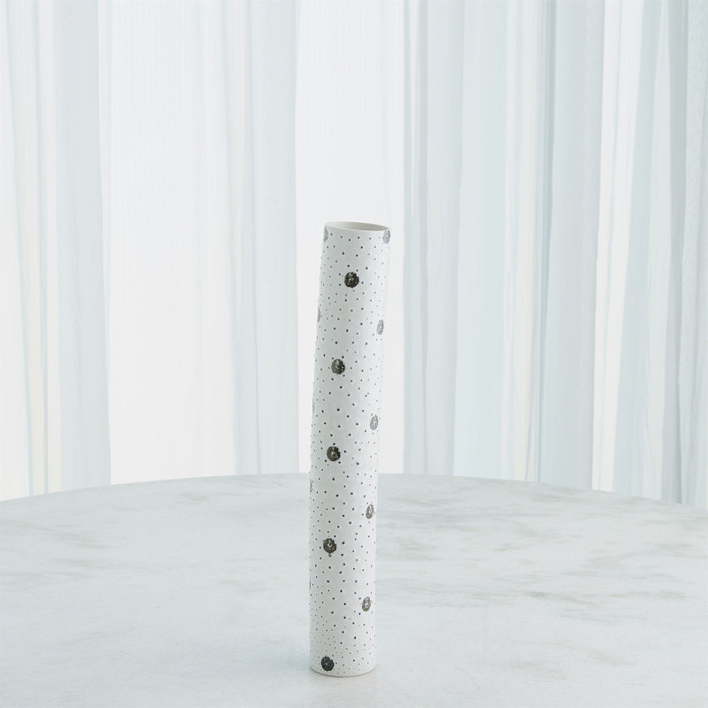 Small White Porcelain Table Vase with Black Spots