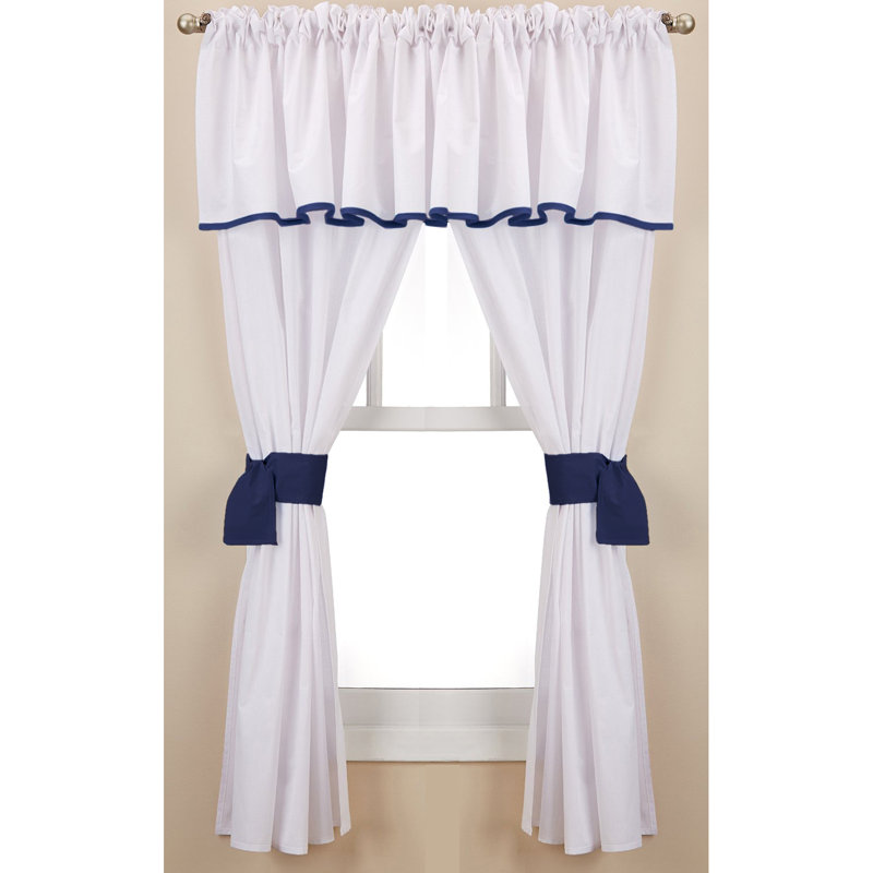 Vilray Cotton Blend Sheer Curtain Pair, White/Navy