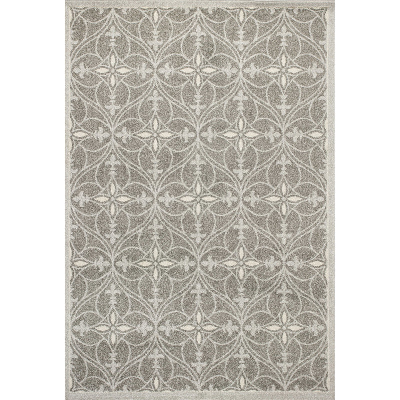 Glennys Gray Moroccan Indoor Outdoor Area Rug, Rectangle 5'3" x 7'7"