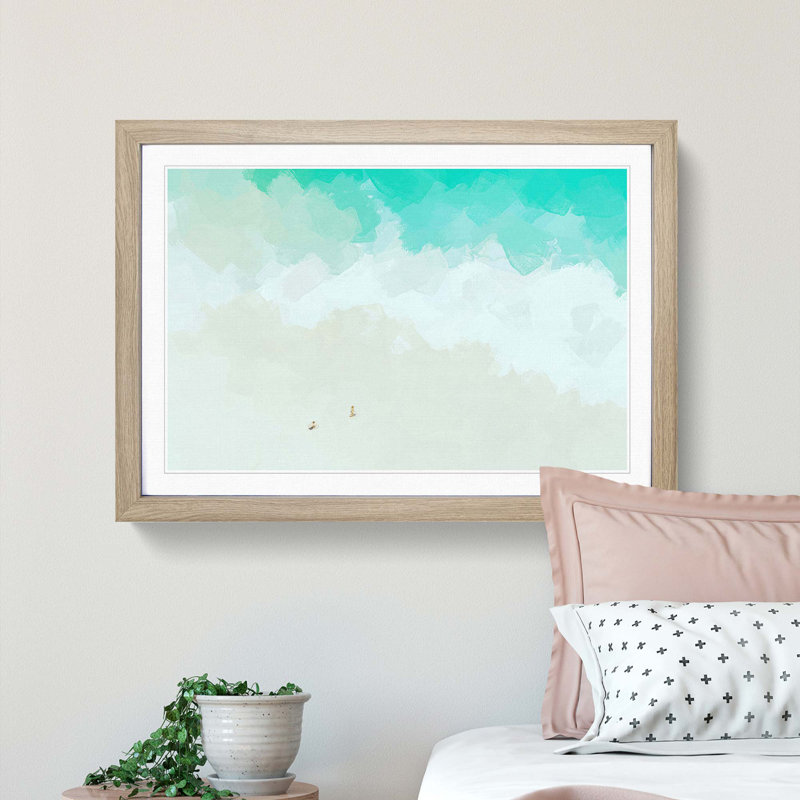 Two upon the Beach in Abstract - Picture Frame Graphic Art Print, 27cm H x 36cm W x 2cm D, Oak Framed
