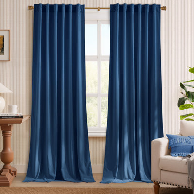 Rideaux en velours bleu marine de 96 pouces pour la chambre à coucher, passe-tringle solide et insonorisants anti-bruit pour le salon (2 panneaux, 52 pouces de large chaque panneau)