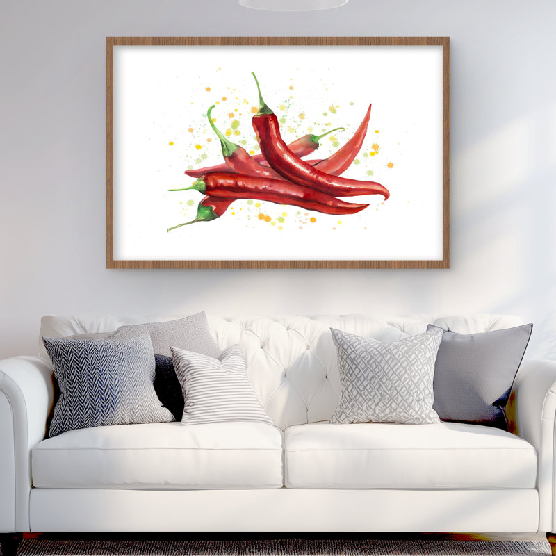 Red Hot Peppers - nourriture gastronomie encadrée, Brun, H 24 po x l 36 po