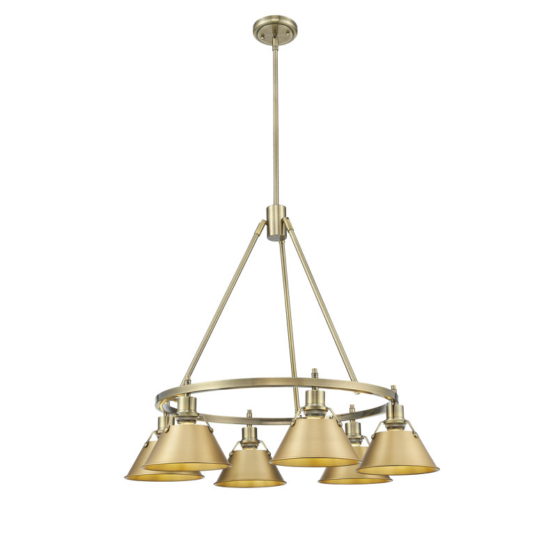 Felda 6 - Light Steel Dimmable Cone Chandelier, Aged Brass, Brushed Champagne Bronze