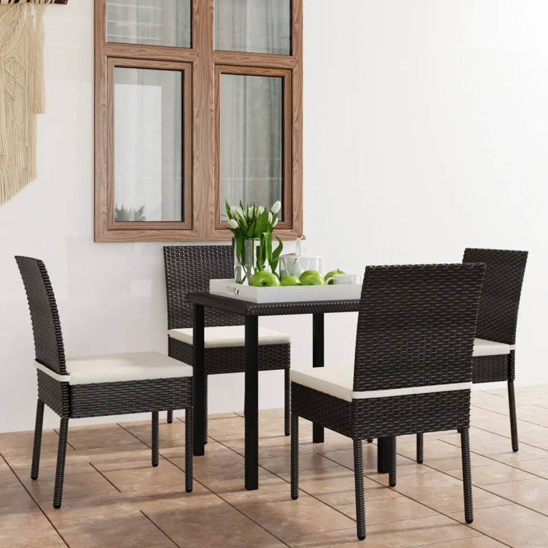 Outdoor Dining Set with Cushions, White, Black, Black