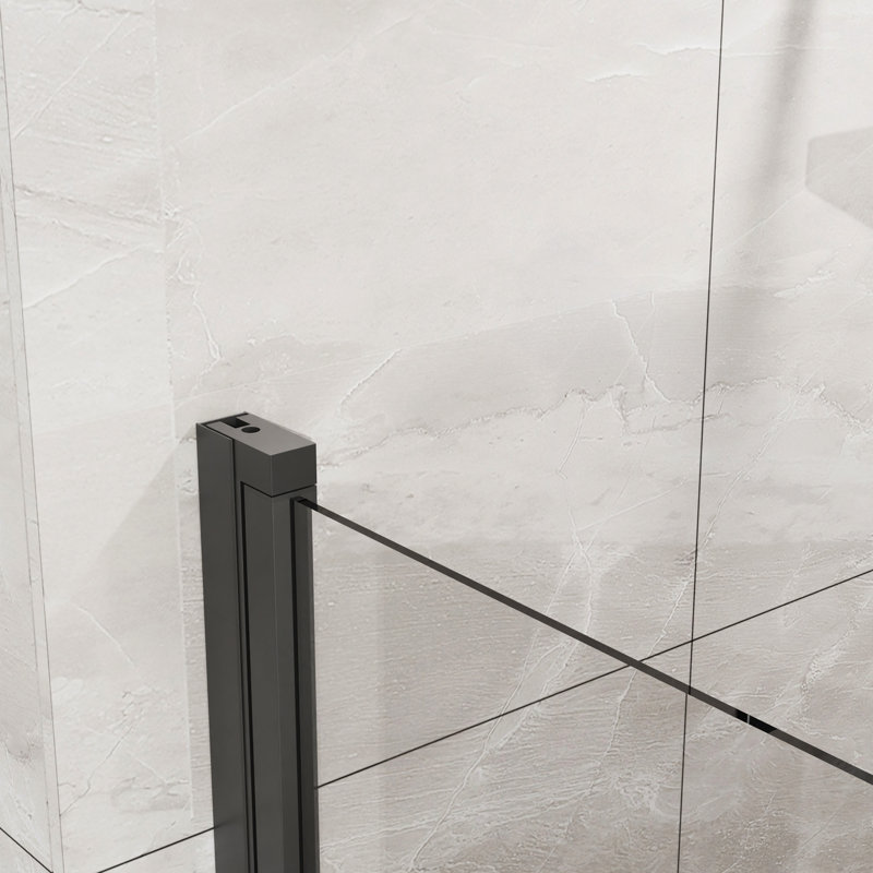 Porte de douche pivotante de 34 po x 72 po, porte de douche en verre trempé épais de 1/4 po, conception sans cadre, Noir mat