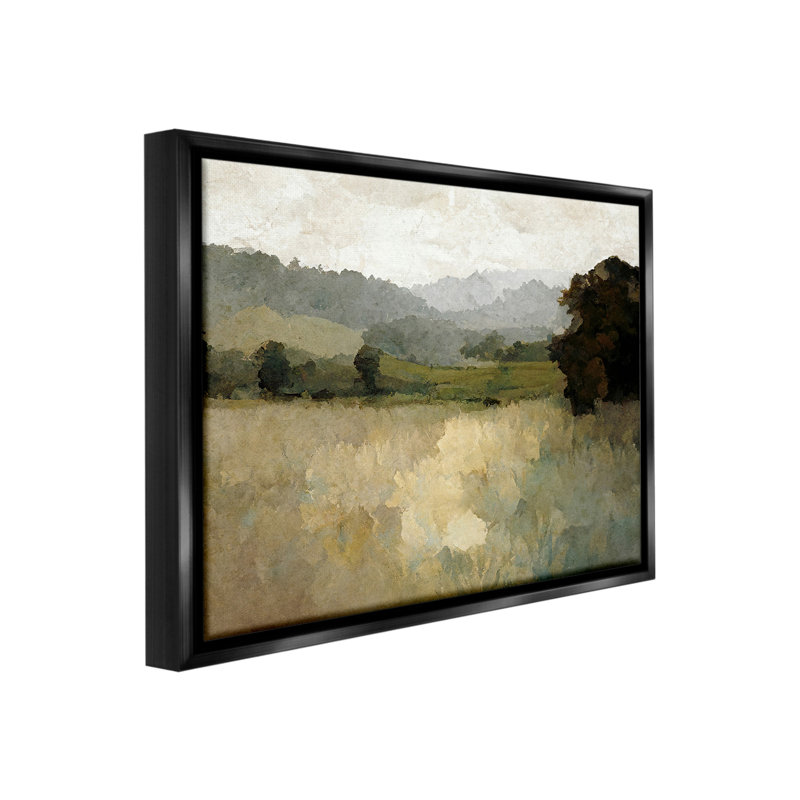Décoration murale « Paysage impressionniste vert » par Gina Kelly, Cadre flottant noir de jais, H 17 po x l 21 po