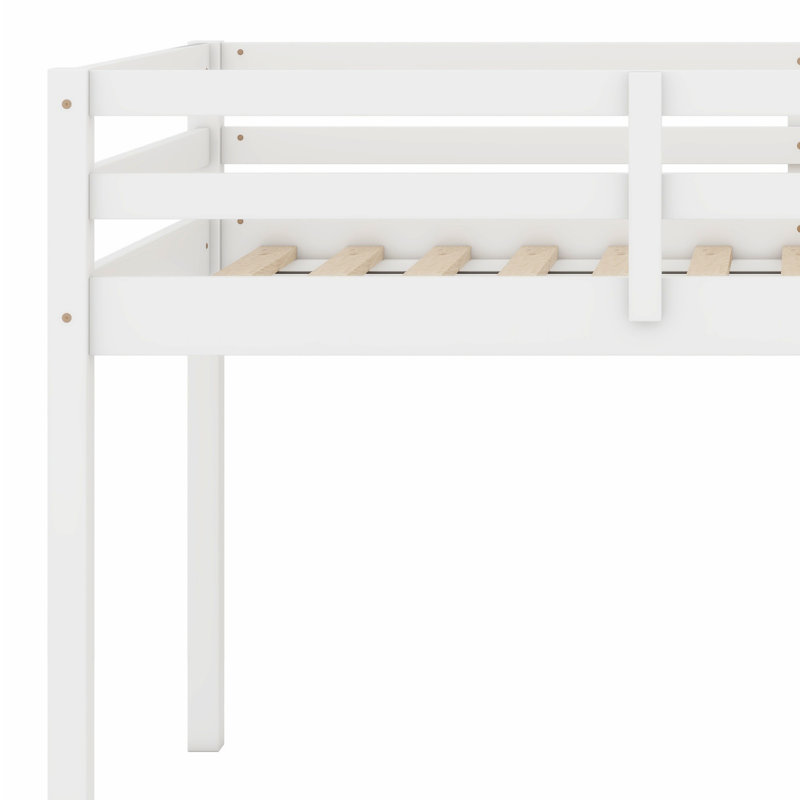 Sturdy Wooden Loft Bed with Ladder & Strong Slat Support, White