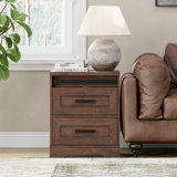 Set of 2 End Table with Charging Station,Side Sofa Table with Drawers, Nightstand with Power Outlets
