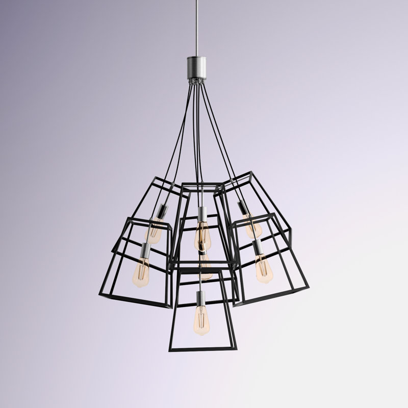 Luminaire suspendu industriel en forme de cage conique à 7 lumières Elsje, Zinc vieilli