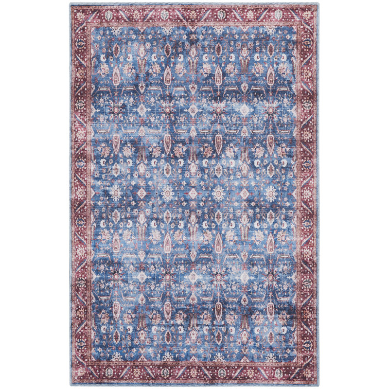 Machine Washable Persian Blue Brick Area Rug, Rectangle 5'3" x 7'3"