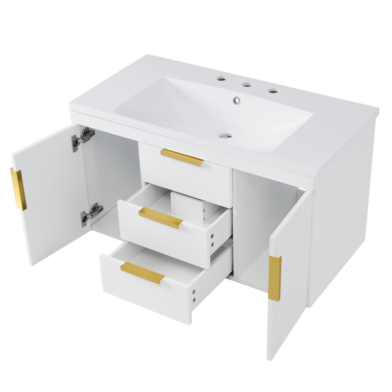Meuble-lavabo de 36 pouces avec lavabo en résine, Blanc