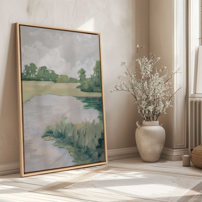 Impression sur toile Peaceful Riverside View II , Cadre flottant en chrome poli, H 18,75 po x l 12,75 po x P 1,75 po