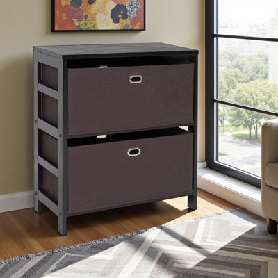 Ilaisa 3-Pc Storage Shelf with Espresso and Chocolate Foldable Fabric Baskets