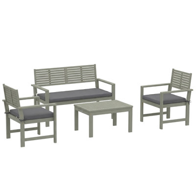 4 Seater Light Grey Acacia Wood Garden Sofa Set with Loveseat, 2 Armchairs and Slatted Coffee Table