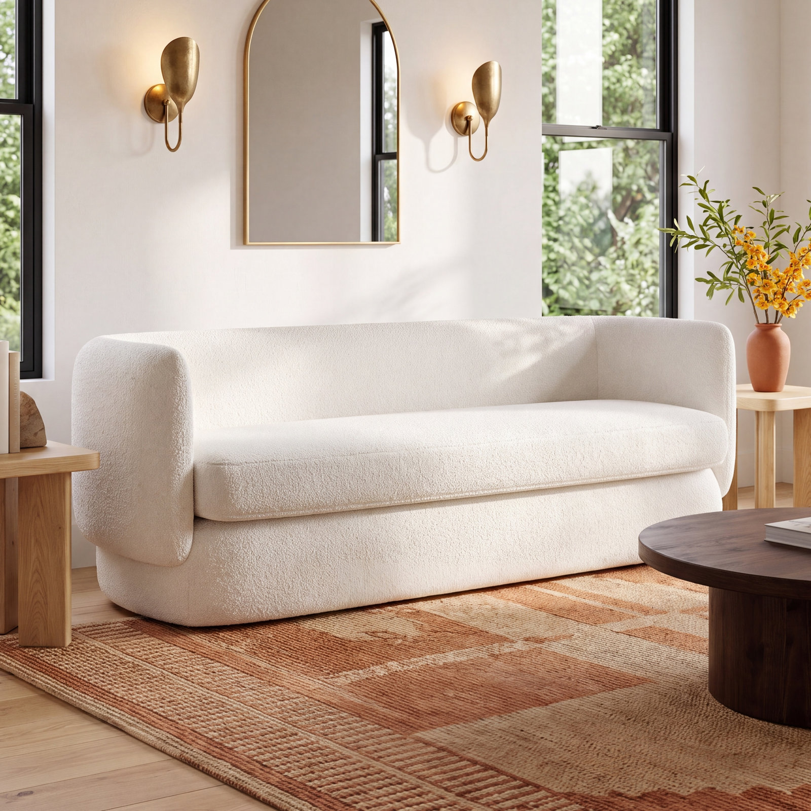 Atla 84" Sofa, White Boucle