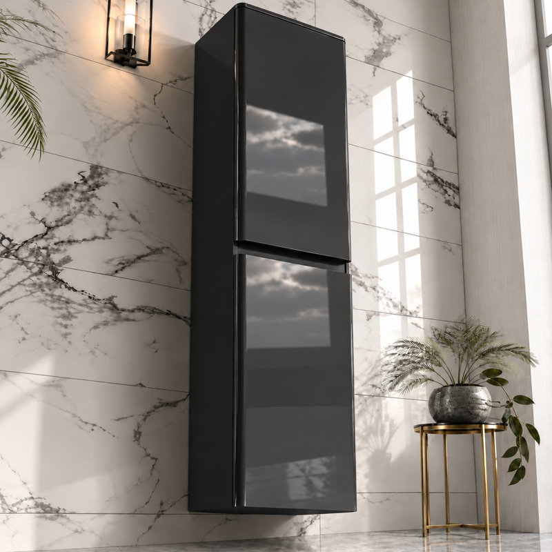 Scandinavian 40cm x 170cm Wall Mounted Cabinet, Dark Grey