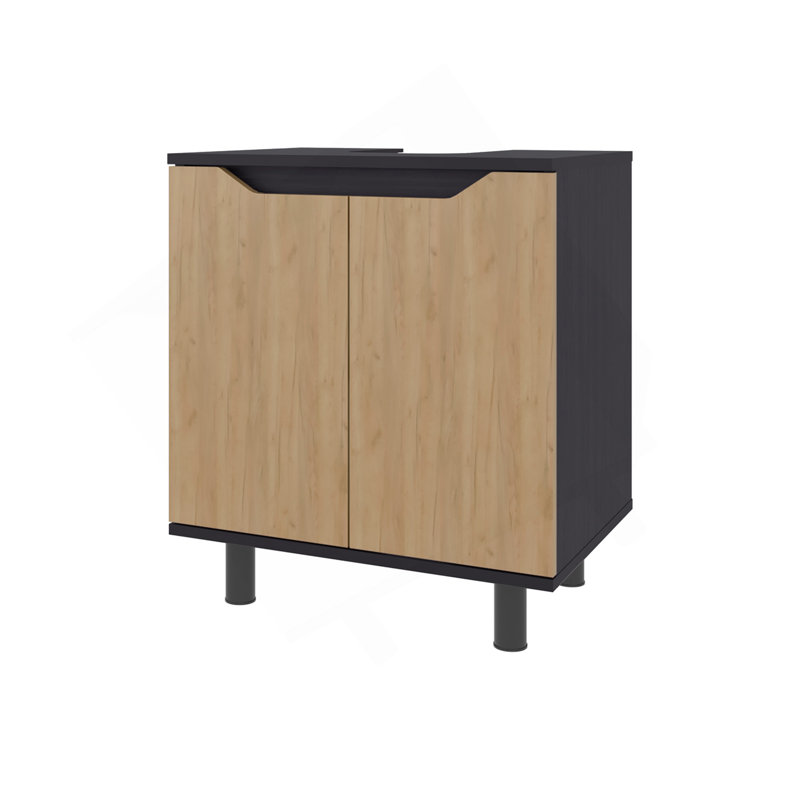 Under Sink Storage 24.8" H, 2 Doors, 2 Shelves, 4 Legs, Natural Oak / Black Wengue - Bathroom, Natural/Black
