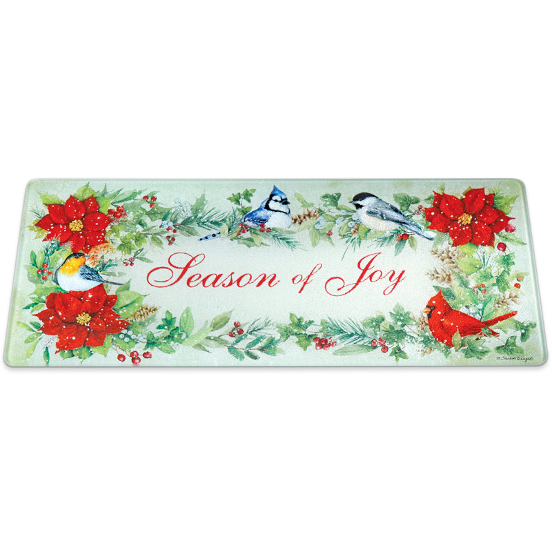 Season of Joy Poinsettia Birds Glass Cutting Board