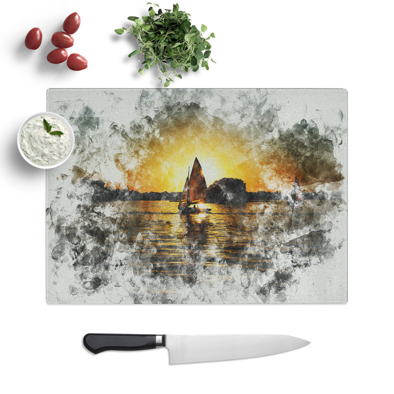 Sailing Boat Vol.4 Watercolour Chopping Board, 28.5cm W x 39cm L