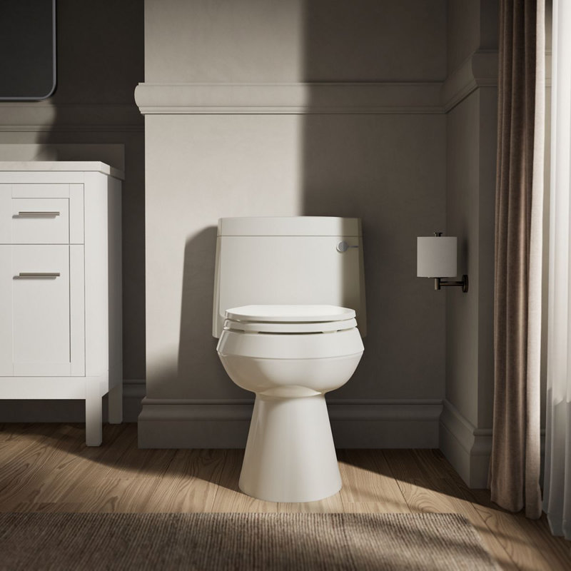 Toilette monobloc allongée Cimarron 1,28 GPF à faible consommation d'eau (siège inclus), Biscuit, Côté droit