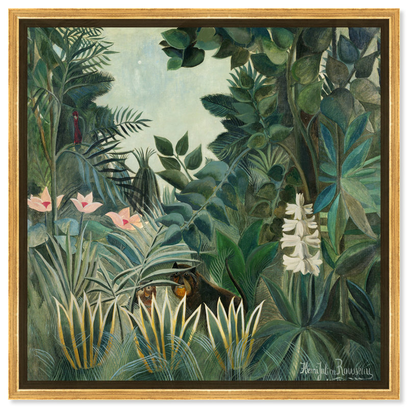 La jungle équatoriale par Rousseau - Peinture sur toile, H 12 po x l 12 po, Cadre doré