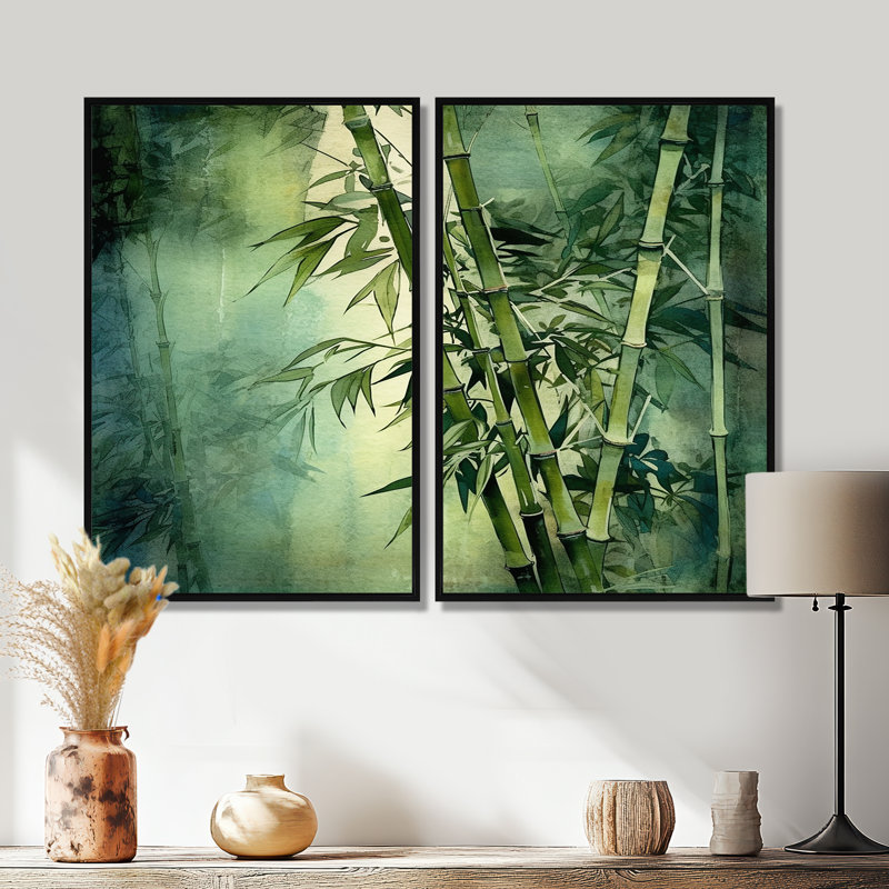 Bamboo Forest Intesed Field I - Art mural traditionnel 2 panneaux, Black, 36" H x 48" W, Impression encadrée flottante