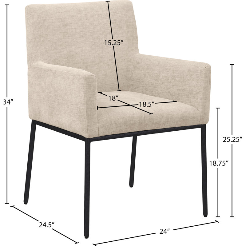 Chaise en chenille Reeves, Tissu chenille beige, Noir mat